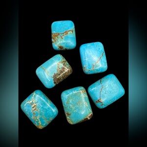 Vintage Natural Lone Mountain Turquoise Cabochon Drilled Beads 1 3/4” x 1 1/2”